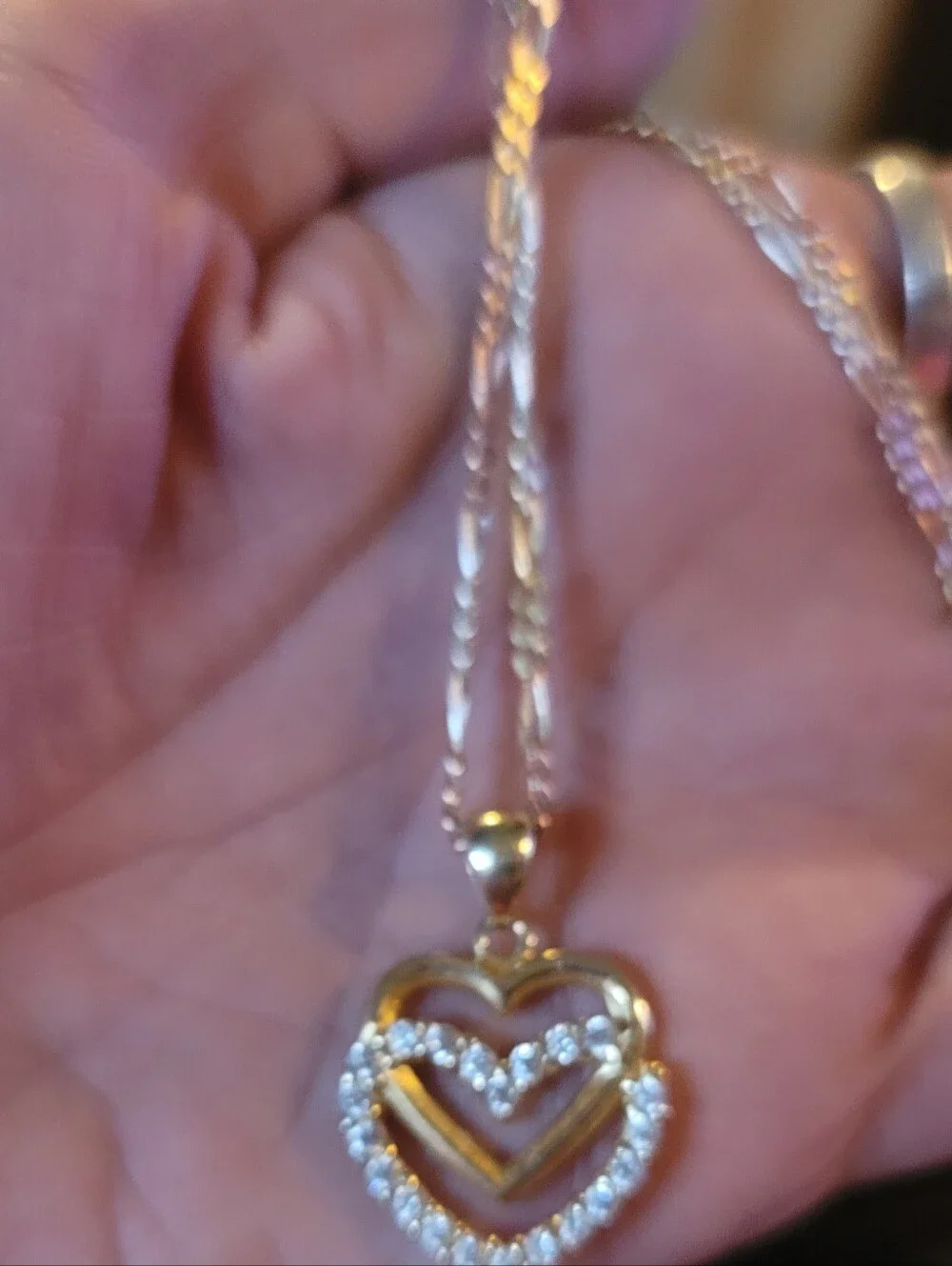 Gold Heart Pendant Necklace with Crystal Accents